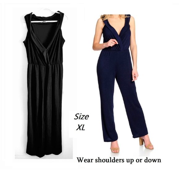 Kate & Mallory Off the Shoulder Womens Jumpsuit sz XL V-shaped Neckline Black - Picture 1 of 9
